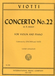 協奏曲・No.22・イ短調（ジョヴァンニ・バッティスタ・ヴィオッティ）（ヴァイオリン+ピアノ）【Concerto No. 22 in A minor with Cadenzas by JOACHIM & YSAY】