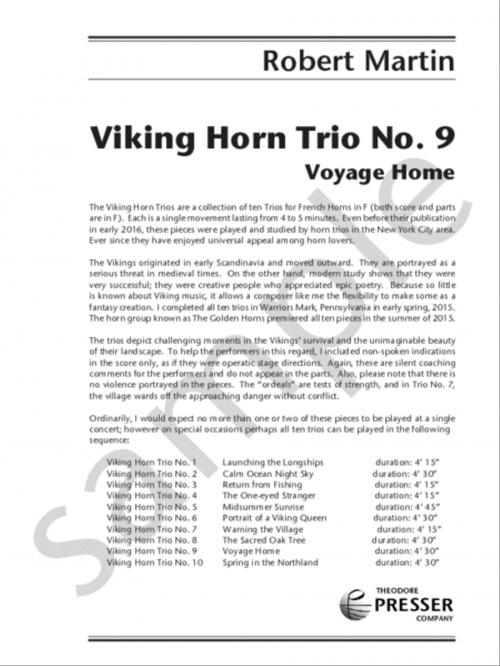 バイキング・ホルン・トリオ・No.9 (ロバート・マーティン)　(ホルン三重奏)（スコアのみ）【Viking Horn Trio No. 9 / Voyage Home】