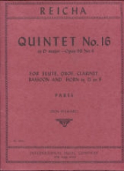 木管五重奏・No.16・ニ長調・Op.99・No.4（アントニーン・レイハ）　(木管五重奏)【Quintet No. 16 in D major, Opus 99, No. 4 】