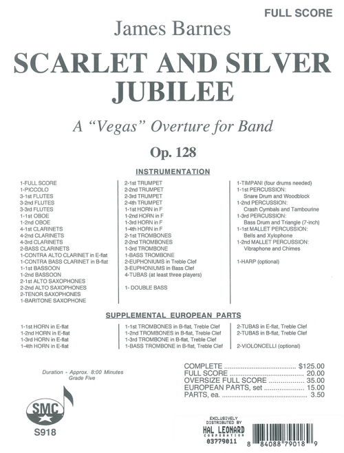 スカーレットとシルバー ジュビリー Op 128 ジェイムズ バーンズ スコアのみ Scarlet And Silver Jubilee Op 128 吹奏楽の楽譜販売はミュージックエイト