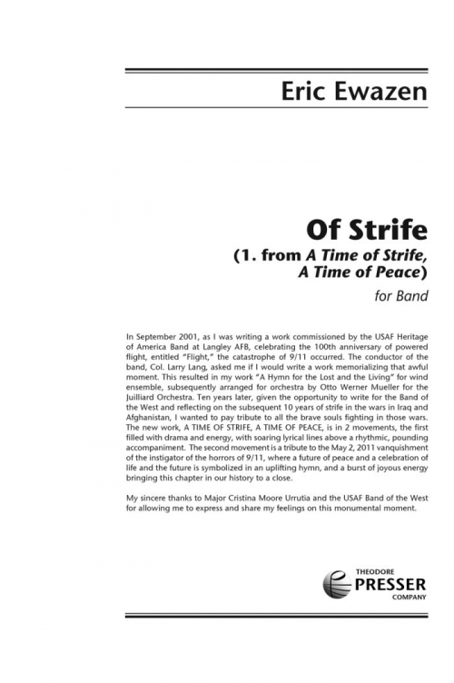 オブ・ストライフ （エリック・イウェイゼン）（スコアのみ）【Of Strife (1. From A Time Of Strife, A Time Of Peace)】