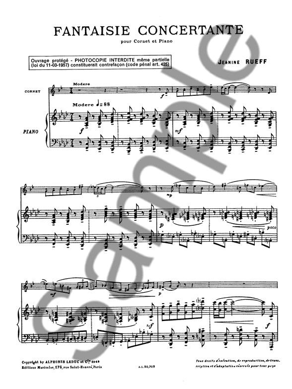ファンタジー・コンチェルタント（ジャニーヌ・リュエフ）（トランペット+ピアノ）【Fantaisie Concertante】 -  吹奏楽の楽譜販売はミュージックエイト