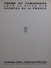 主題と変奏曲  (ジャケ・ド・ラ・プレール)（ピアノ）【Theme Et Variations】