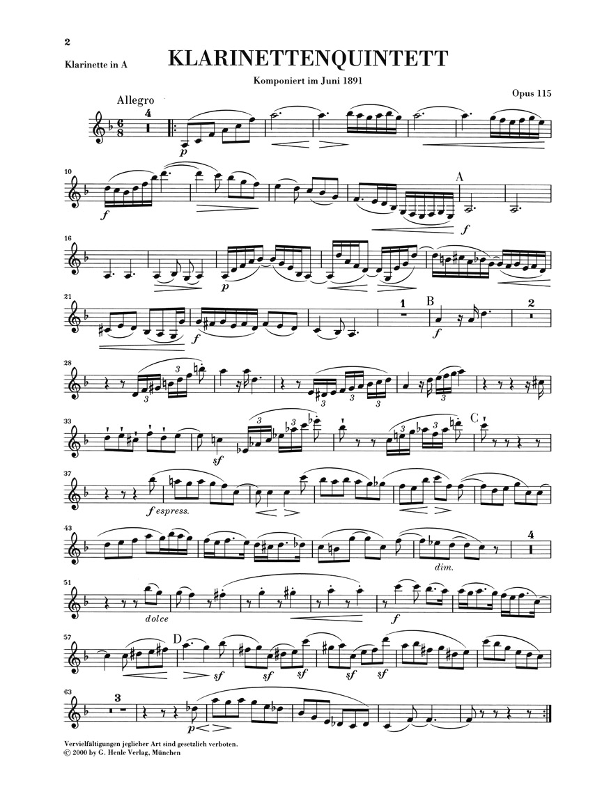 クラリネット五重奏曲・ロ短調・Op.115（ヨハネス・ブラームス 