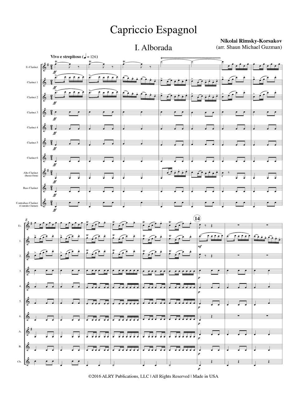 スペイン奇想曲 ニコライ リムスキー コルサコフ クラリネット十重奏 Capriccio Espagnol 吹奏楽の楽譜販売はミュージックエイト