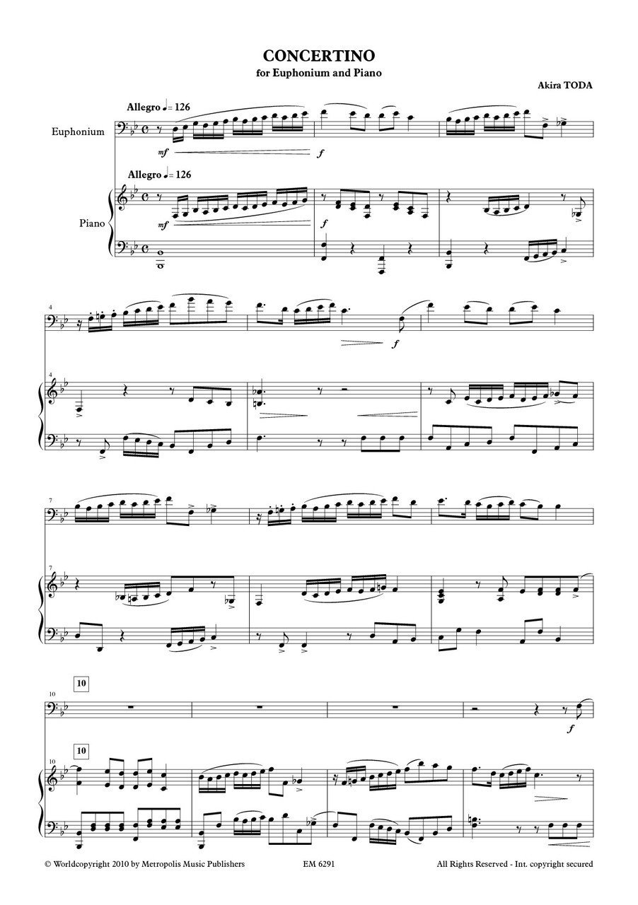 コンチェルティーノ（戸田 顕） (ユーフォニアム+ピアノ)【Concertino