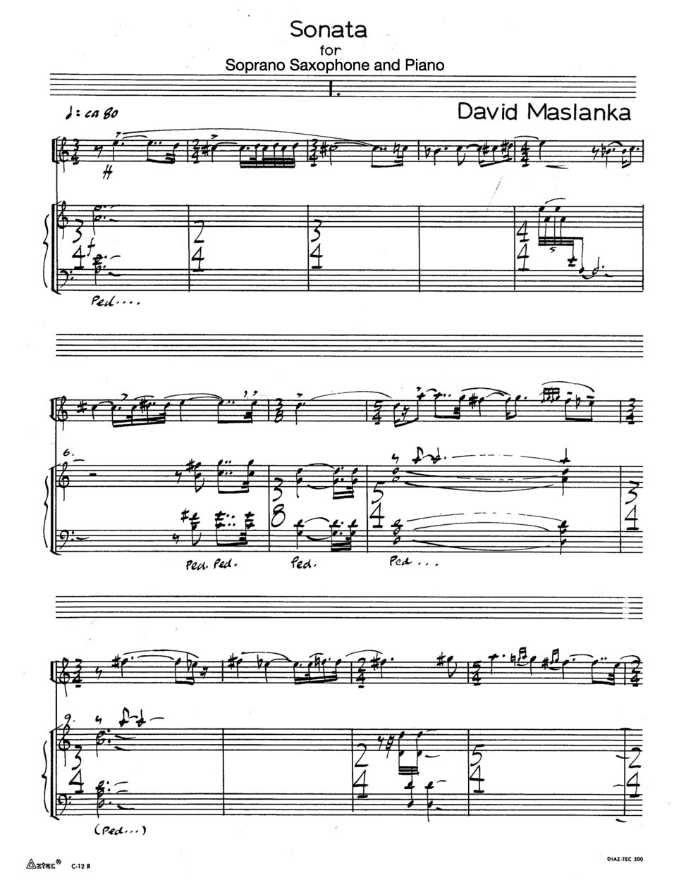 ソプラノサックスとピアノのためのソナタ（デイヴィッド・マスランカ 