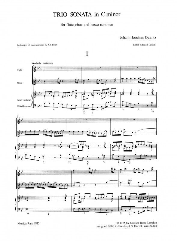 クアンツ : 三重奏的ソナタ ハ短調 (フルート、オーボエ、ピアノ) ムジカ・ララ出版