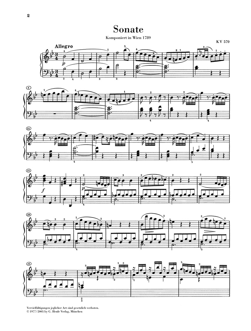 ピアノ・ソナタ・変ホ長調・K.570（モーツァルト）（ピアノ