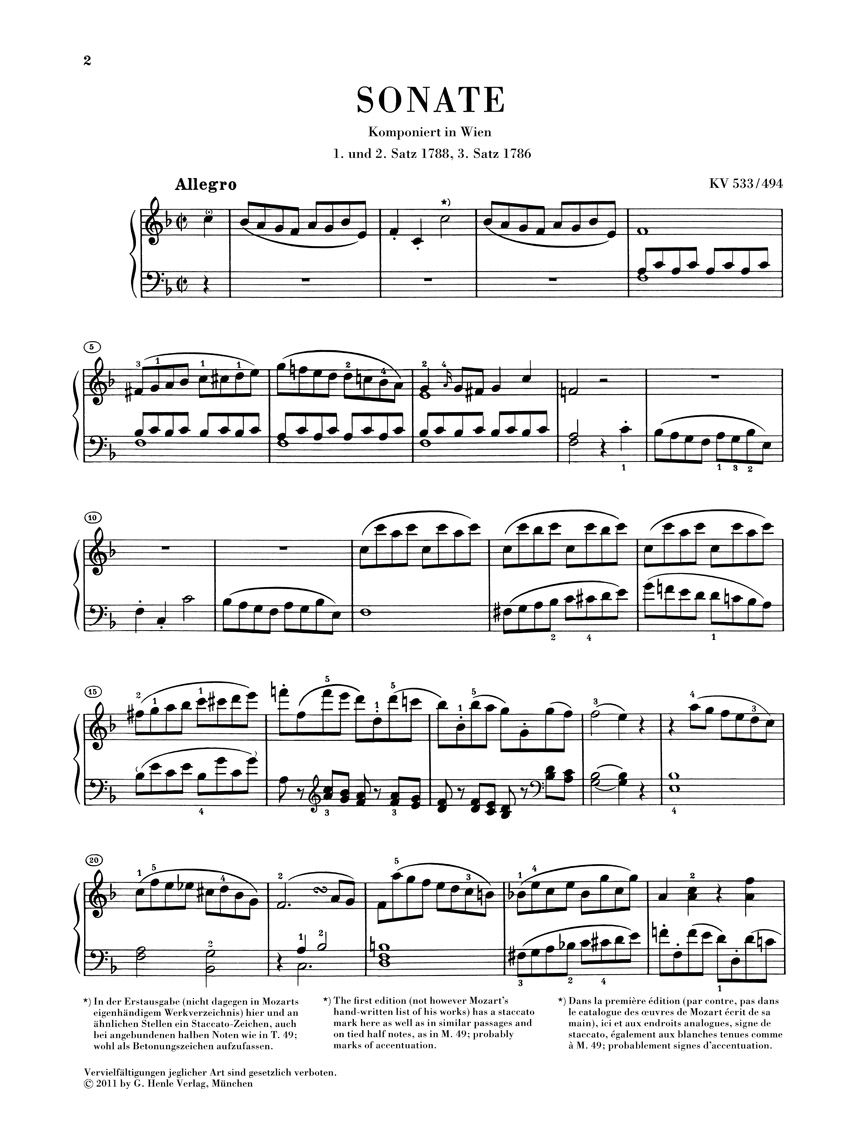 ピアノ・ソナタ・ヘ長調・K.533/494（モーツァルト）（ピアノ