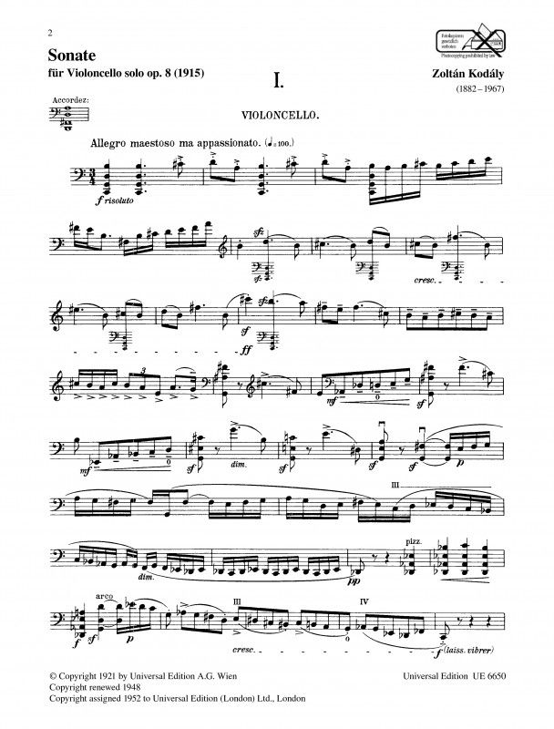 チェロ・ソナタ・Op.8（ゾルターン・コダーイ）（チェロ