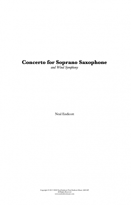ソプラノサックス協奏曲（ニール・エンディコット）（ソプラノサックス・フィーチャー）（スコアのみ）【Concerto For Soprano Saxophone】